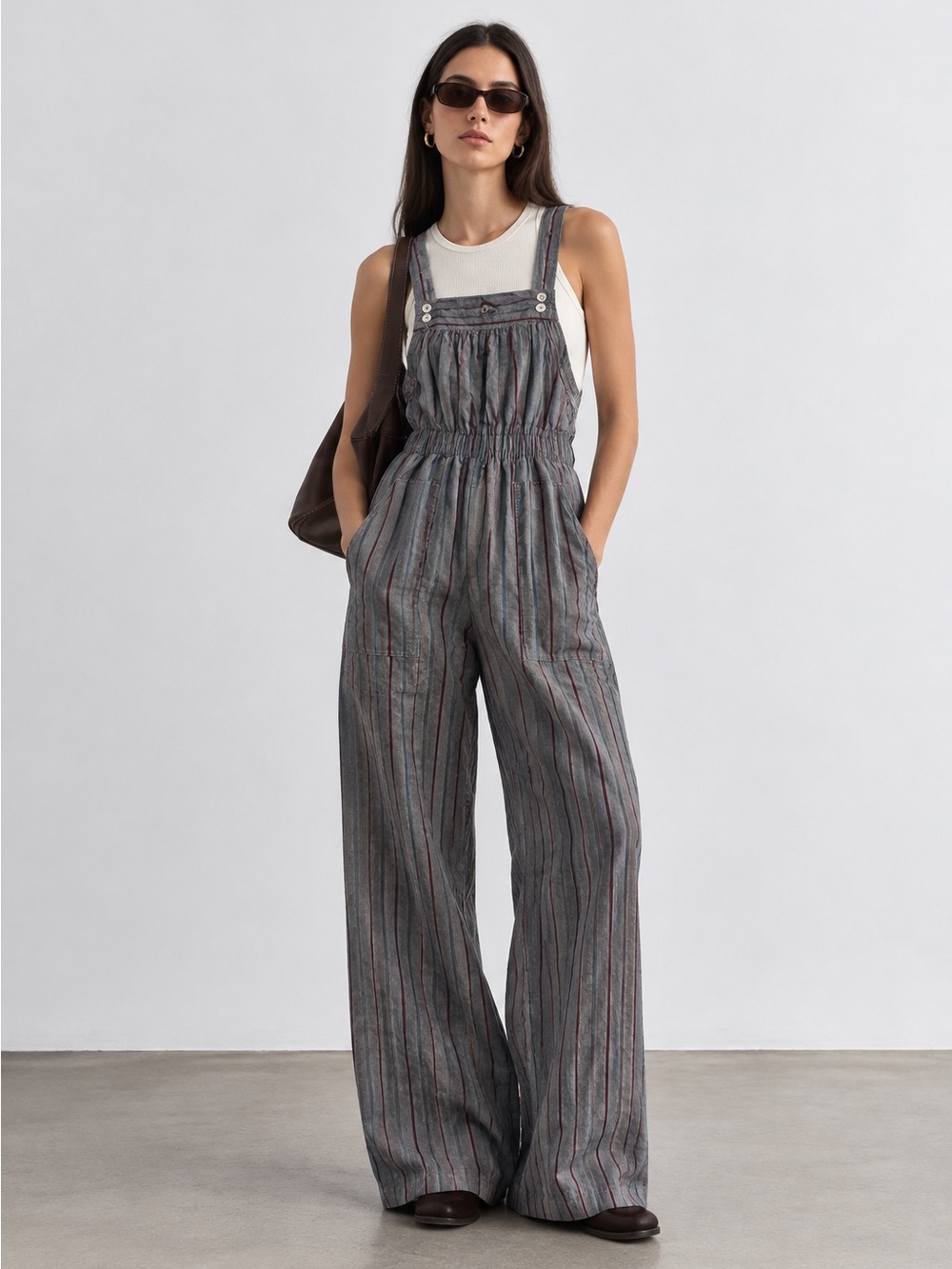 Vintage Fast Lane of California Overalls Women’s Size M Stripe Gray Jumpsuit